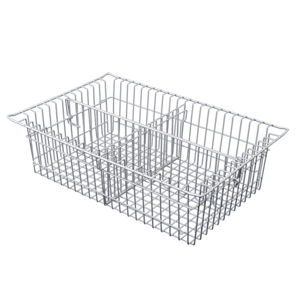 5-inch MedStor Max wire basket with one short and one long divider for four-sectioned medical storage