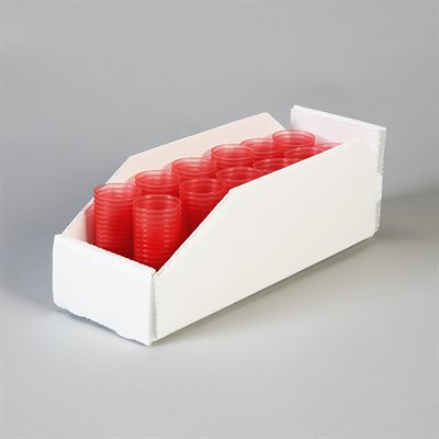 Corrugated plastic caddy 4x4x12 inches, disposable medical storage bin