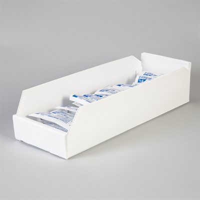 Corrugated plastic caddy 6x4x18 inches, lightweight disposable bin for pharmacy supply storage
