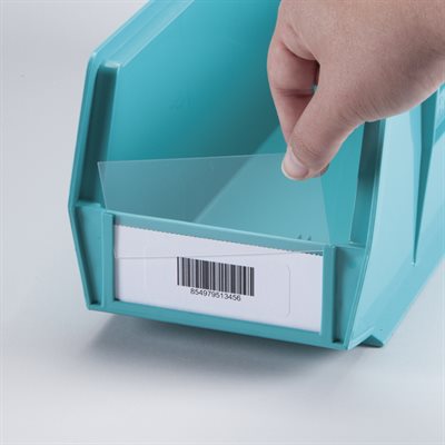Clear acrylic protective bin lenses for Akro and Big Beige bins, 12-pack with splash-resistant label cover