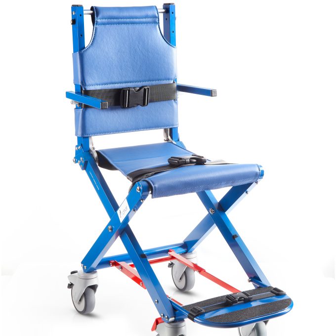 Airchair II portable airport boarding chair with arms and footplate lowered