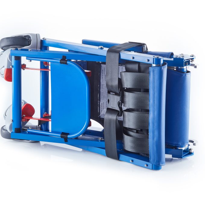 Airchair II portable boarding chair folded upright for storage