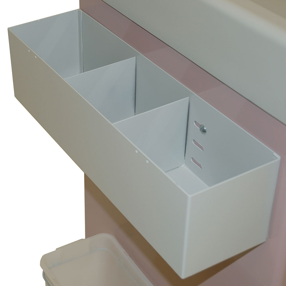 Medical cart cup and straw holder with three compartments, no lid