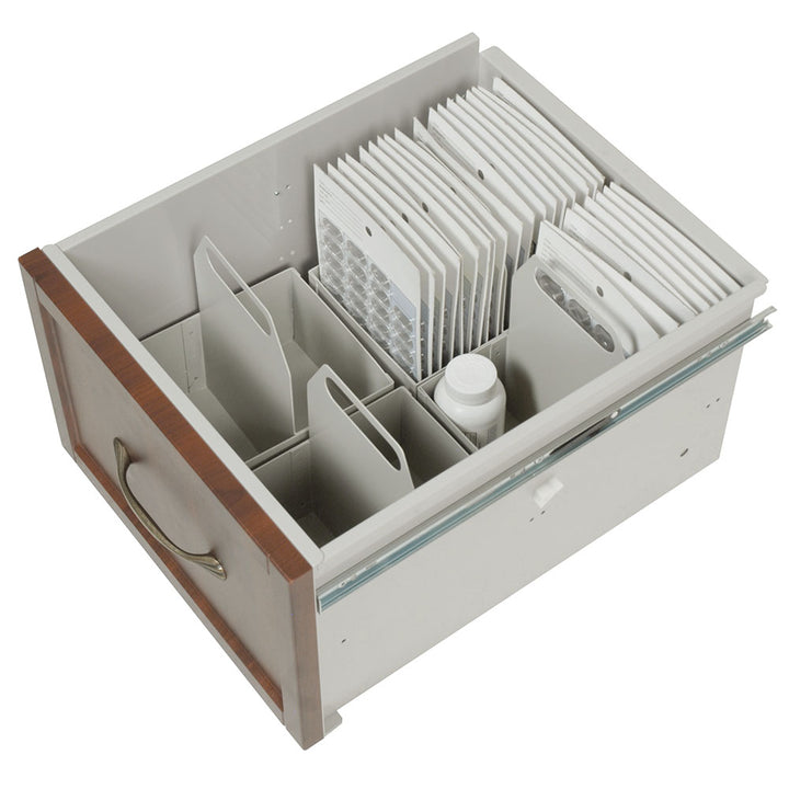 Dual compartment punch card drawer organizer, mini drawer view