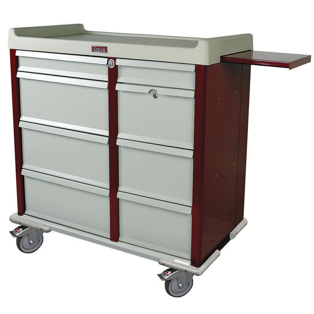 Aluminum Punch Card Medication Cart with double wide narcotics drawer front view