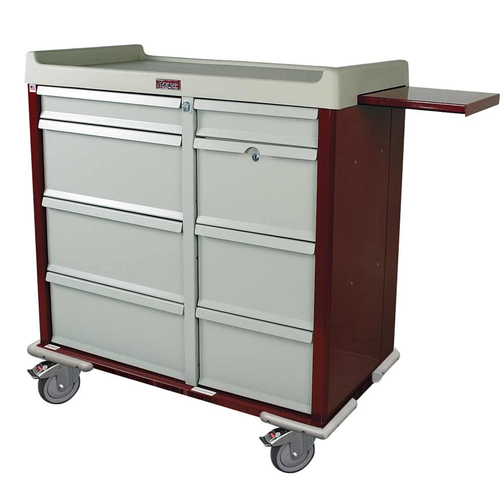 Punch Card Medication Cart with Lock Box, dual column design, 750 punch card capacity