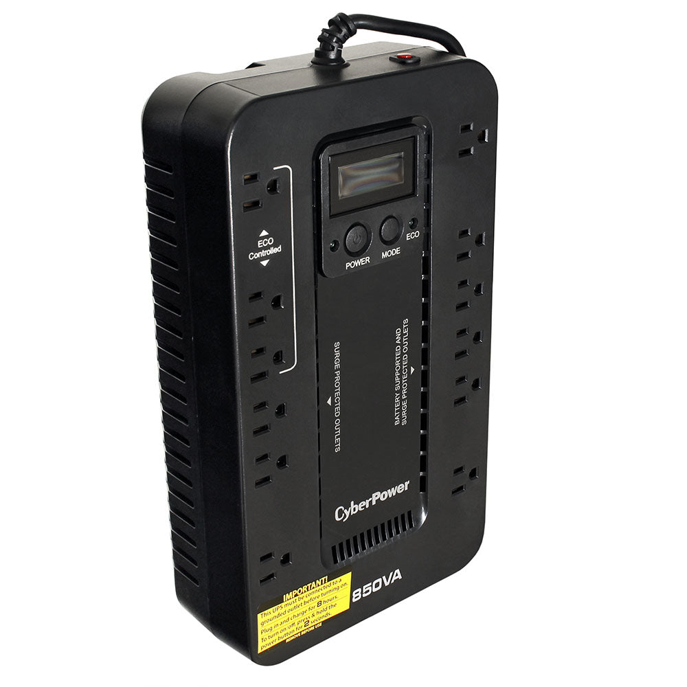 Upright view of premium UPS battery backup with LCD panel
