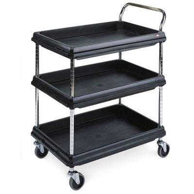 Deep Ledge Utility Cart – Black, 3-Shelf, 400 lb Capacity with Microban