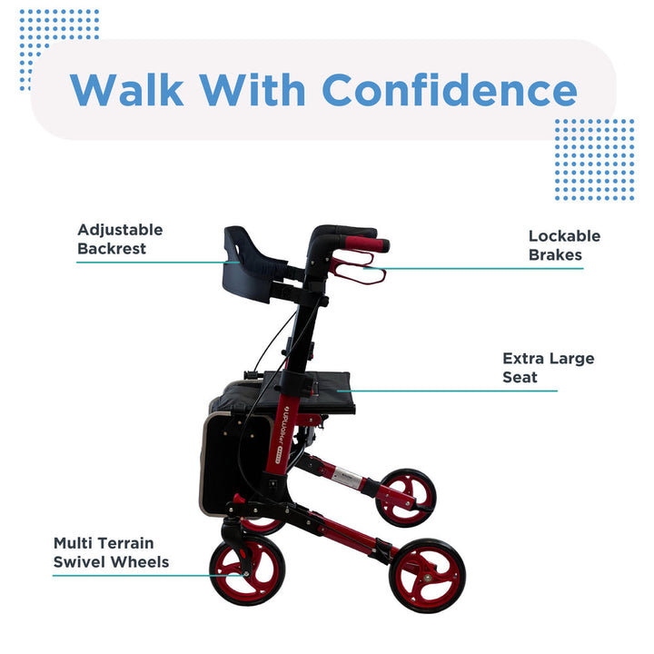Breeze Rollator padded seat and soft swivel wheels
