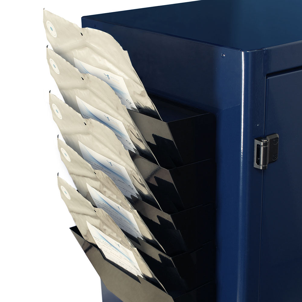 Five-pocket balloon holder accessory mounted to side of dilator cart