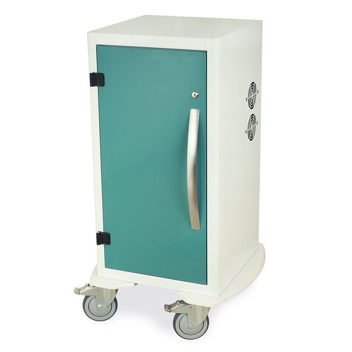 Compact drying cart in clinical setting with teal powder coat