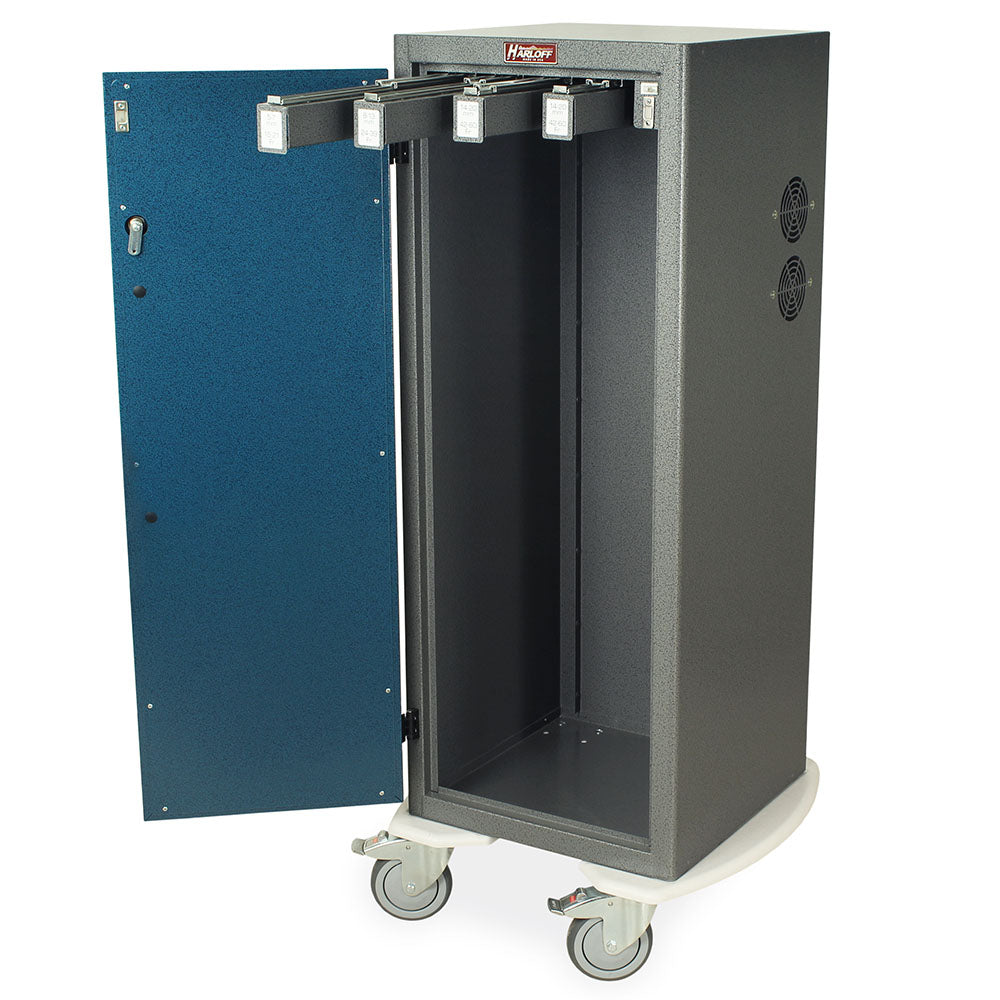 Light blue Savary dilator cart with slide-out vertical holders