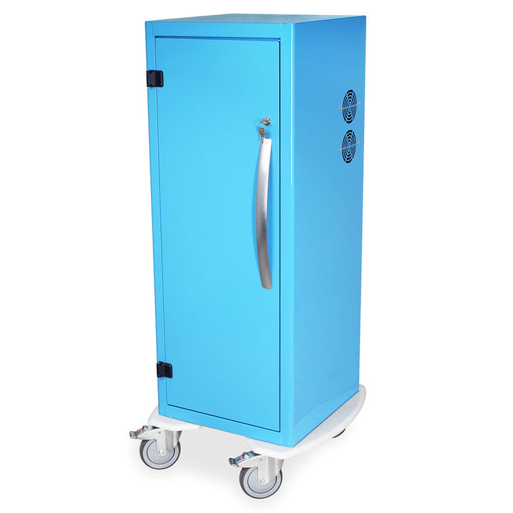 Tall vertical Savary dilator storage cart in light blue finish