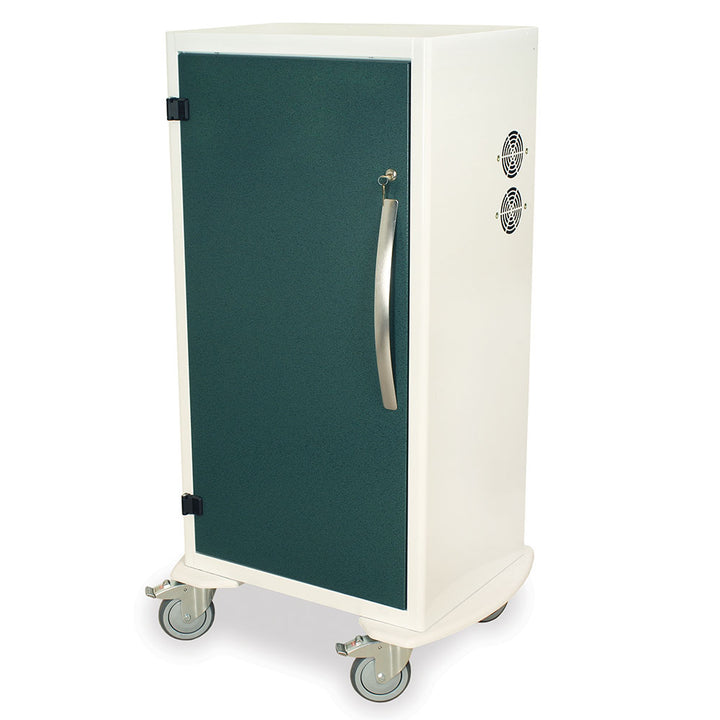 Green and white vertical Savary dilator drying cart with 6 trays
