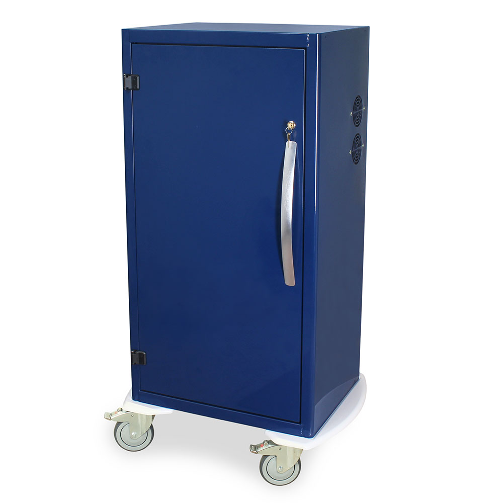 High volume Savary dilator drying cart in navy blue with closed door