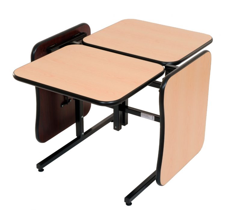 Modular Adjustable Height Table E26222SS with dual ergonomic surfaces and steel frame for healthcare or education spaces  