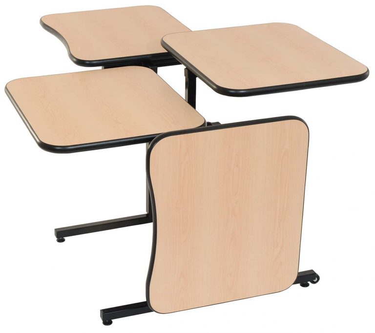 Expanded E26222SS modular table setup with folding end surfaces for additional seating and legroom optimization
