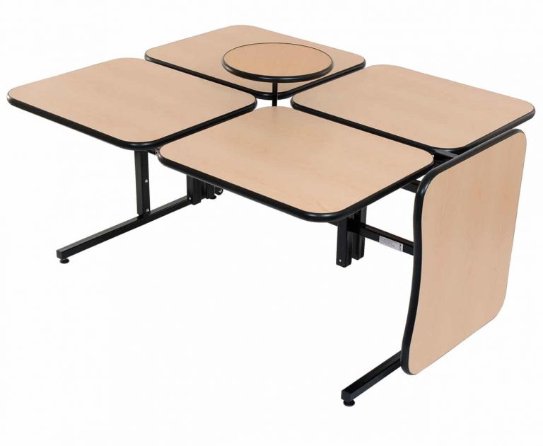Modular Adjustable Height Table E26224SS with 4-seat configuration and individual laminate surfaces for group seating  