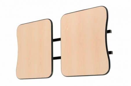 Foldable 2-seat wall table EM2622-2SS shown in action with space-saving design for care and rehab environments  
