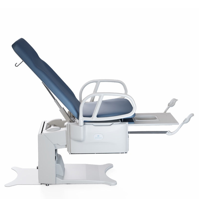 FLEX Power Exam Table featuring pelvic tilt and spacious storage drawer open