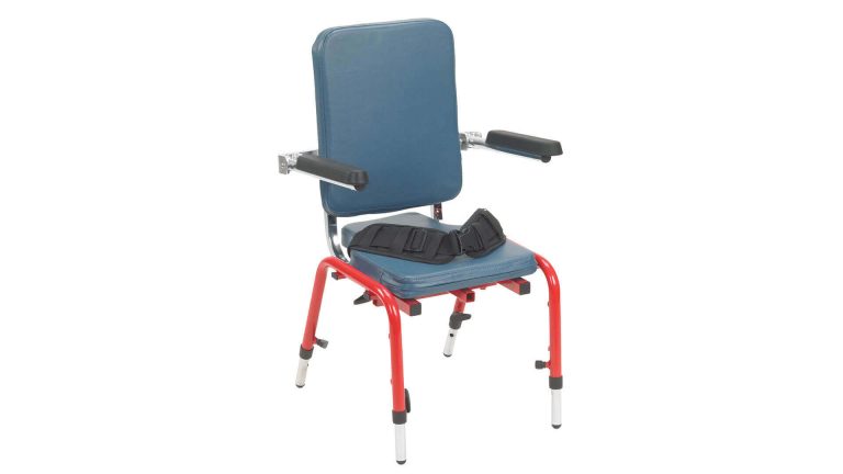 Side view of depth-adjustable First Class Chair for pediatric posture support