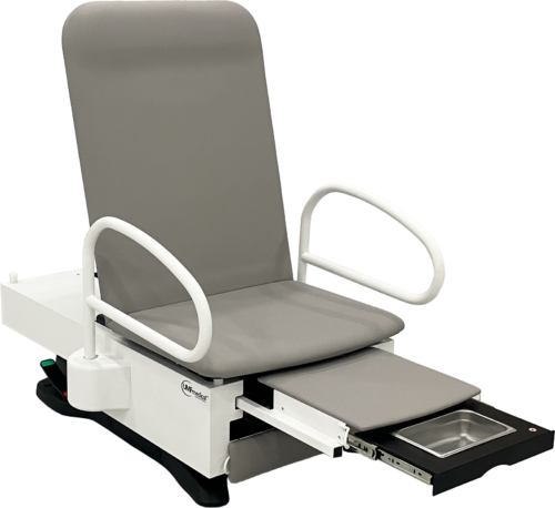 FusionFREEDOM exam chair showcasing power hi-lo lift system and single-column actuator – optimized for mobility