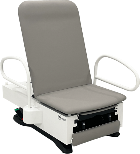 Exam chair with TruComfort™ support rails ensuring patient safety and ADA compliance – side angle