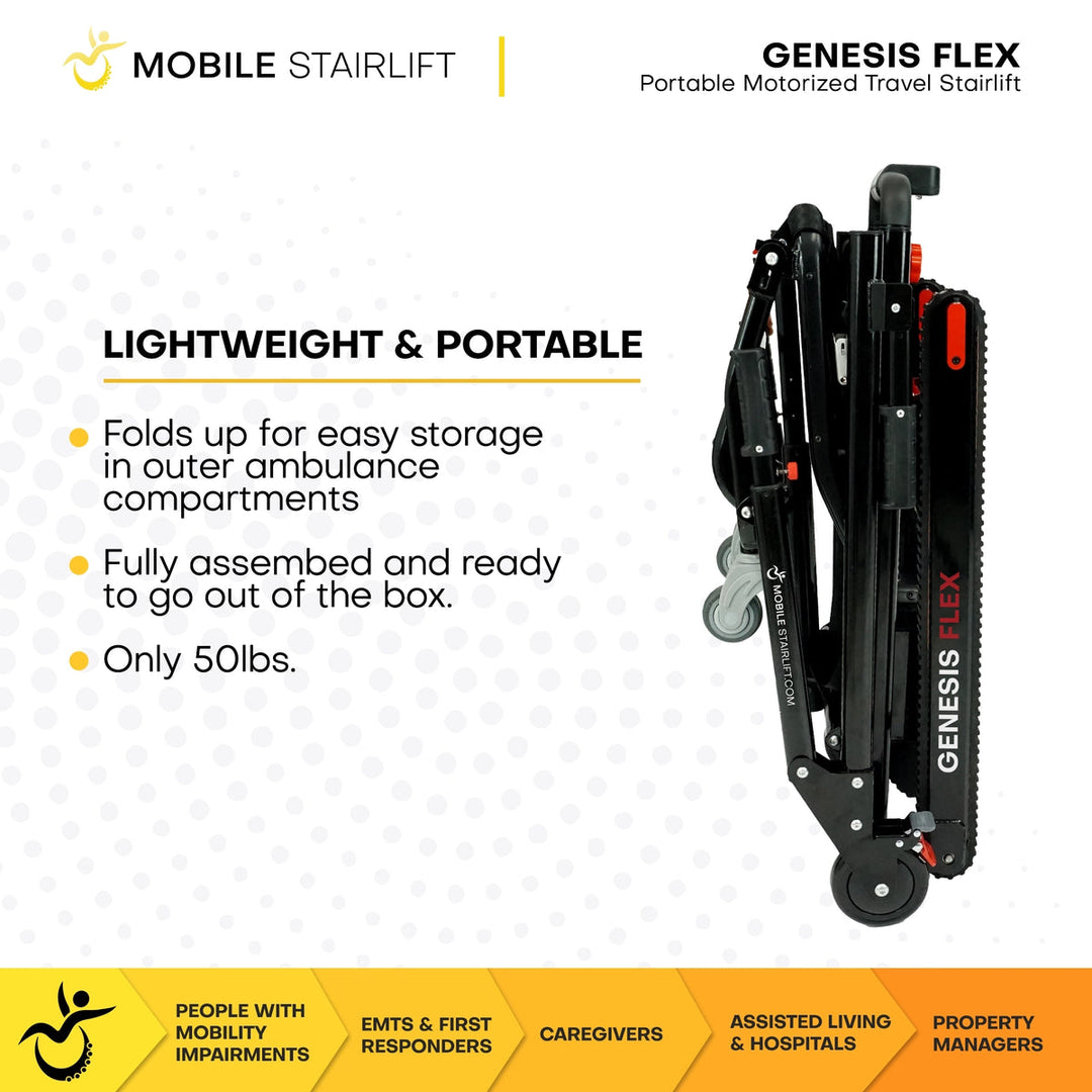 Genesis Flex mobile stairlift showing adjustable operator handles