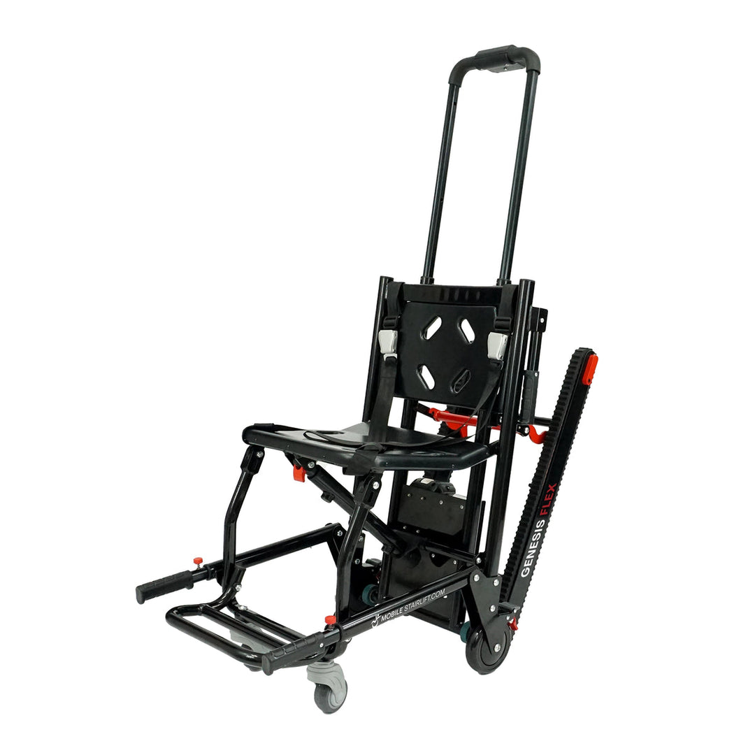 Genesis Flex mobile stairlift showing lithium-ion battery system
