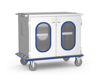 Closed case cart with optional glass doors for sterile instrument transport in medical environments