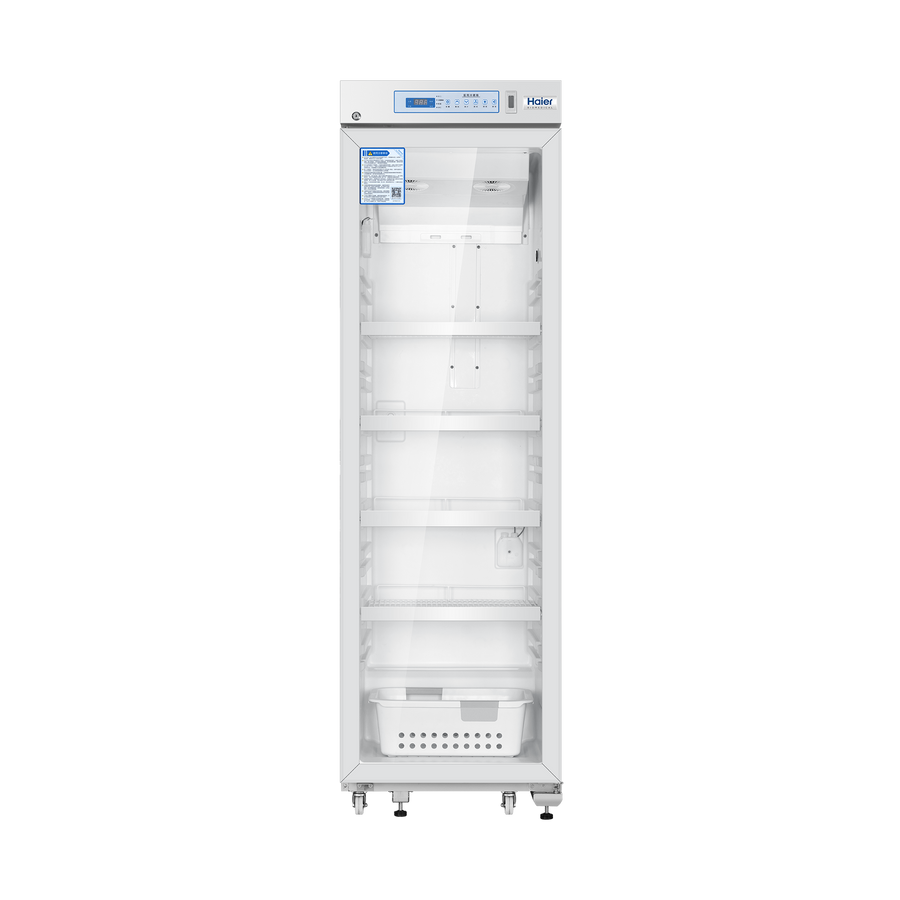 Haier HYC-461GD upright glass door vaccine pharmacy refrigerator front view