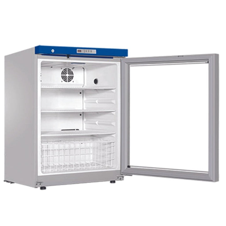 Haier HYC-118A glass door refrigerator open interior view