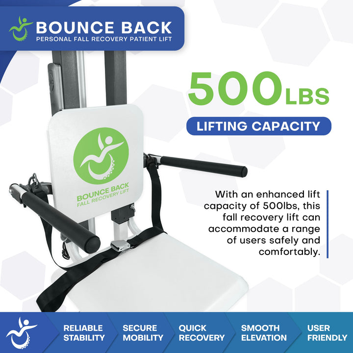 BounceBack powered fall recovery lift with dual battery and wall outlet operation