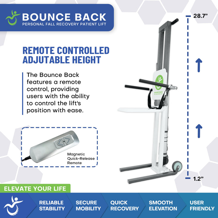 BounceBack fall recovery lift with folding armrests and integrated safety belt