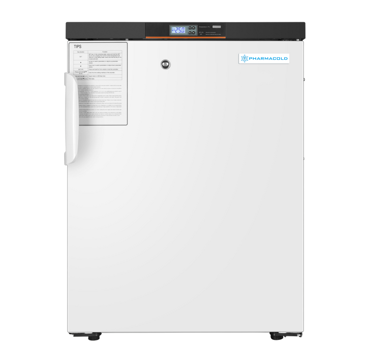 Pharmacold LAB-25R106 upright lab freezer closed front view medical freezer