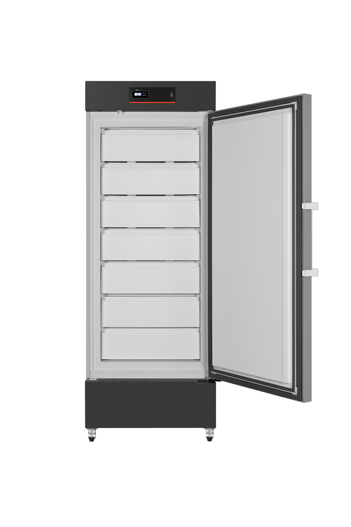 Pharmacold LAB-40R308 laboratory freezer open door shelves and drawers interior view