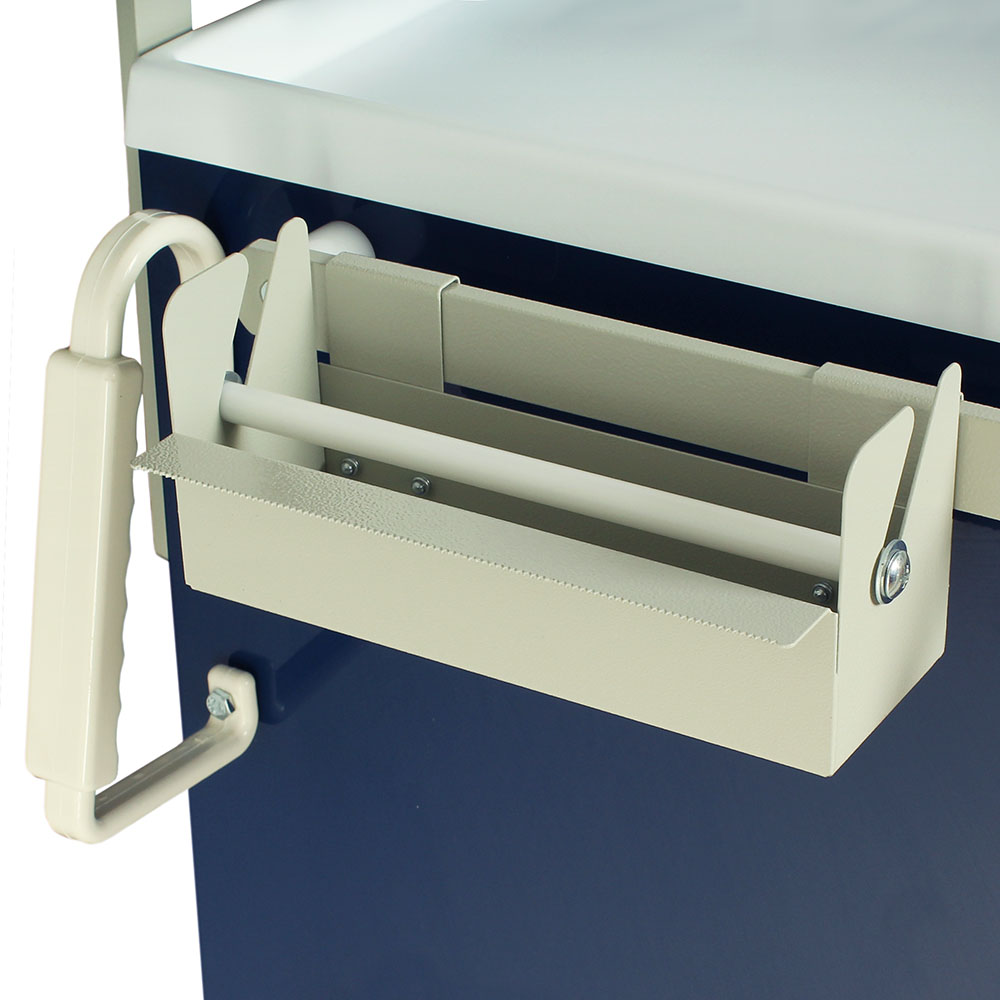 tape and label dispenser attached to harloff medical cart rail