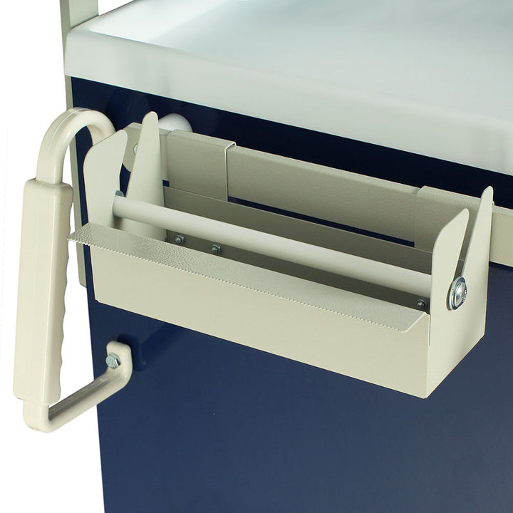 tape and label dispenser attached to harloff medical cart rail