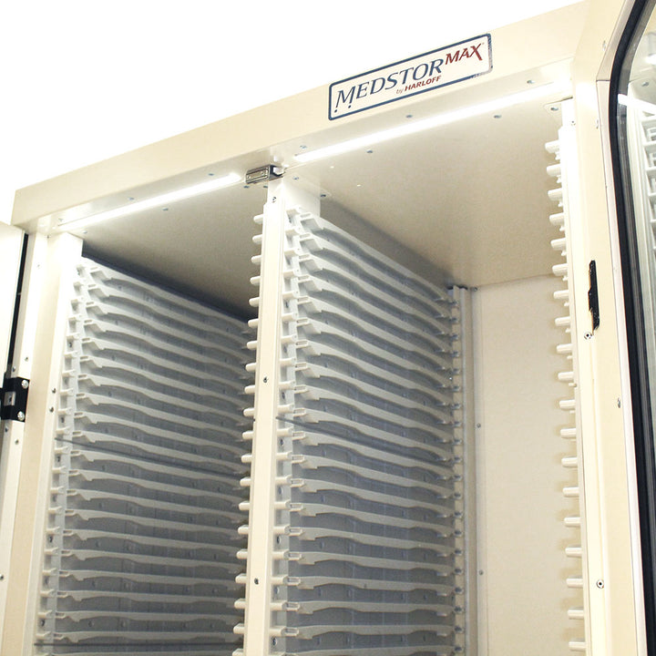 LED lighting enhancing visibility inside MedStor Max triple column cabinet