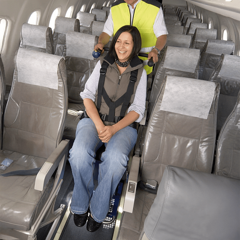AERO Aviation airport boarding chair side view with compact folding design