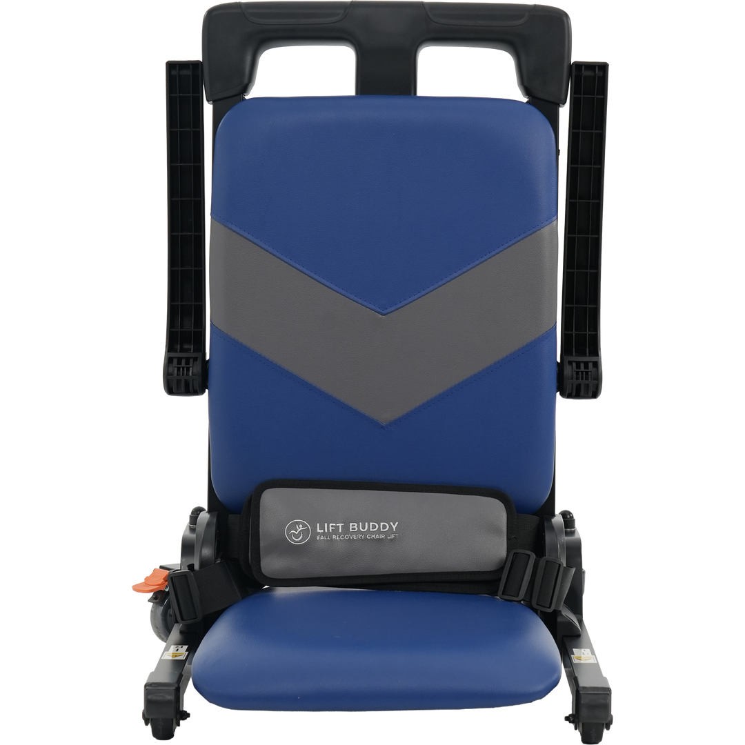 Lift Buddy motorized floor lift showing compact folding design