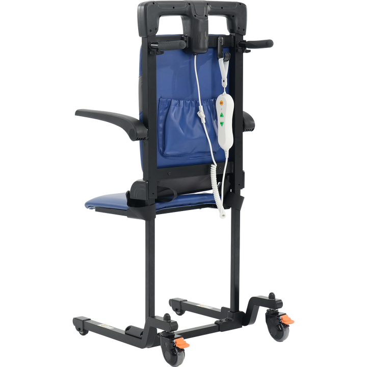 Lift Buddy motorized patient lift chair with built-in wheels for repositioning