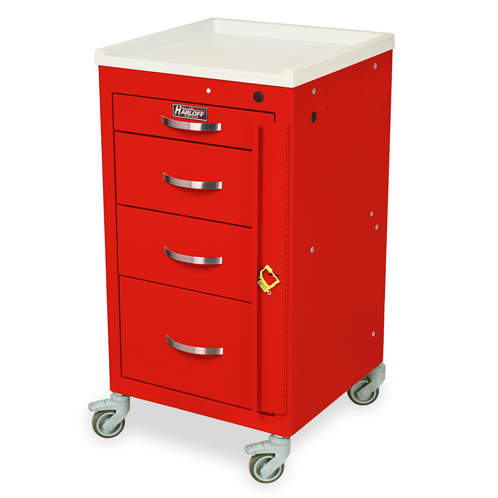 M3DS1824B04-RED mini crash cart 4 drawers breakaway lock short height