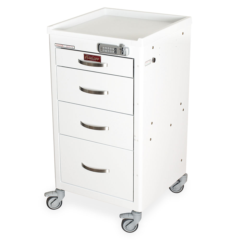M3DS1824E04-WHT mini infection control cart four drawers e-lock