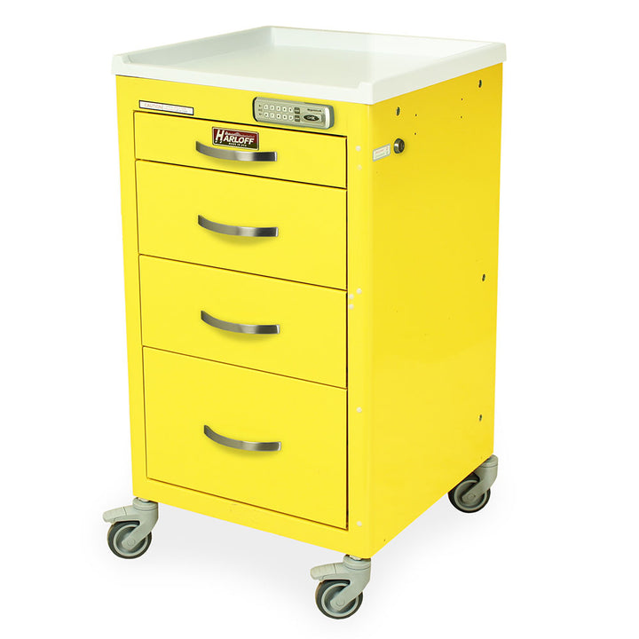 M3DS1824E04-YEL mini infection control cart four drawers e-lock