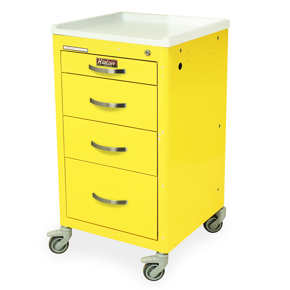 M-Series short isolation cart with 4 drawers, key lock, 24” vertical storage, full-extension slides, 3” casters, removable top, and customizable color options.
