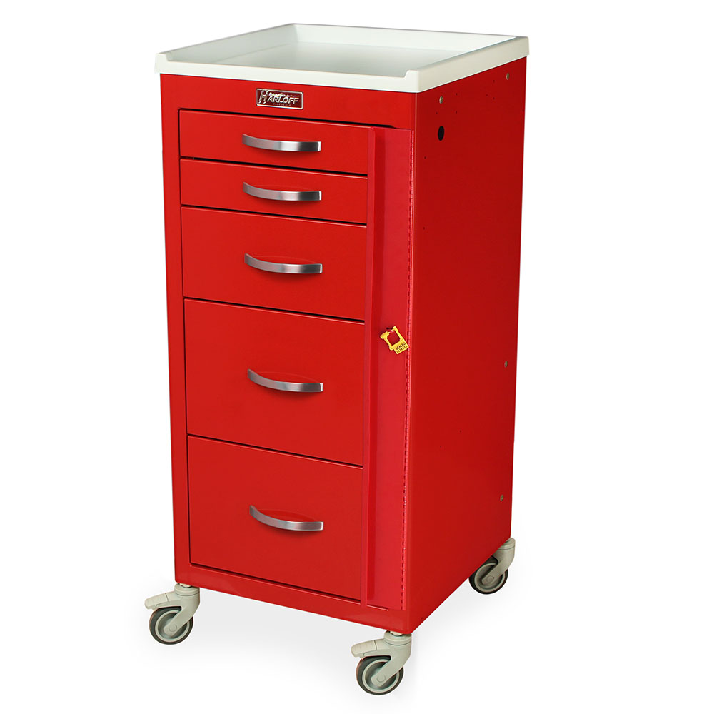 M3DS1830B05-RED narrow emergency crash cart 5 drawers breakaway lock tall height