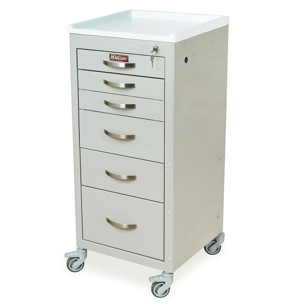 M-Series Narrow Procedure Cart Mini Width 6 drawers key lock light gray front view
