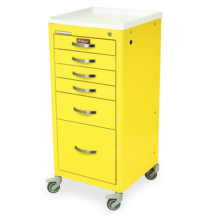 M3DS1830K16-YEL tall infection control mini cart six drawers key lock front view