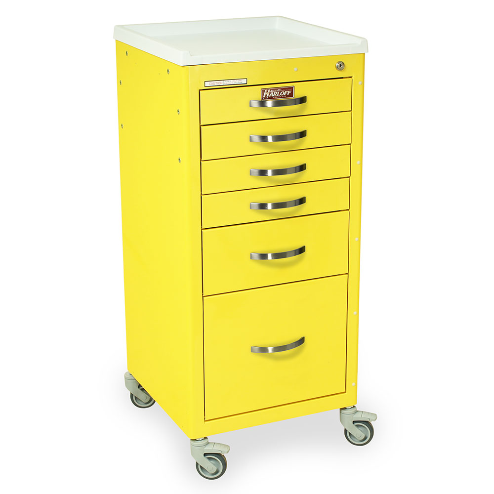 M3DS1830K16-YEL tall infection control mini cart six drawers key lock side view